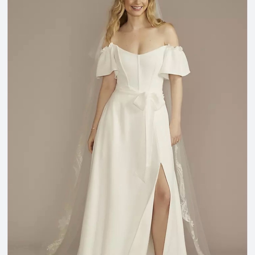 David's Bridal Off-Shoulder White Wedding Dress